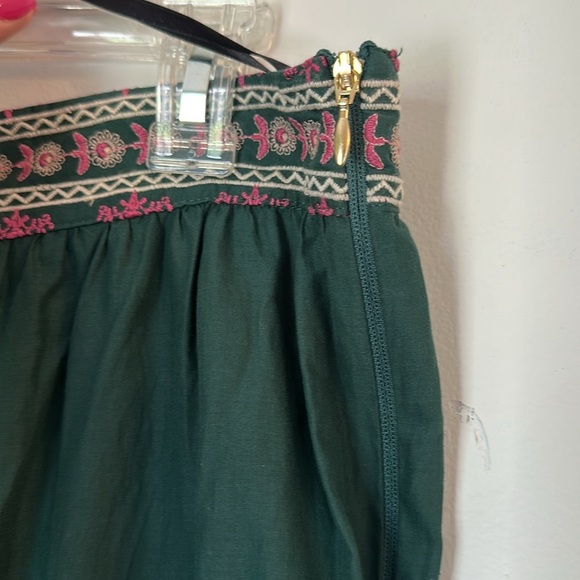 Especia Embroidered Tiered Ruffle Pull On Maxi Skirt Boho green pink large - Picture 4 of 7